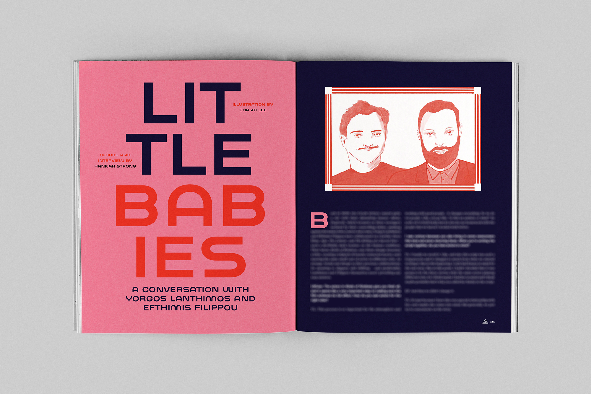 Pink book titled "Little Babies" with an image of two men's faces on the facing page.