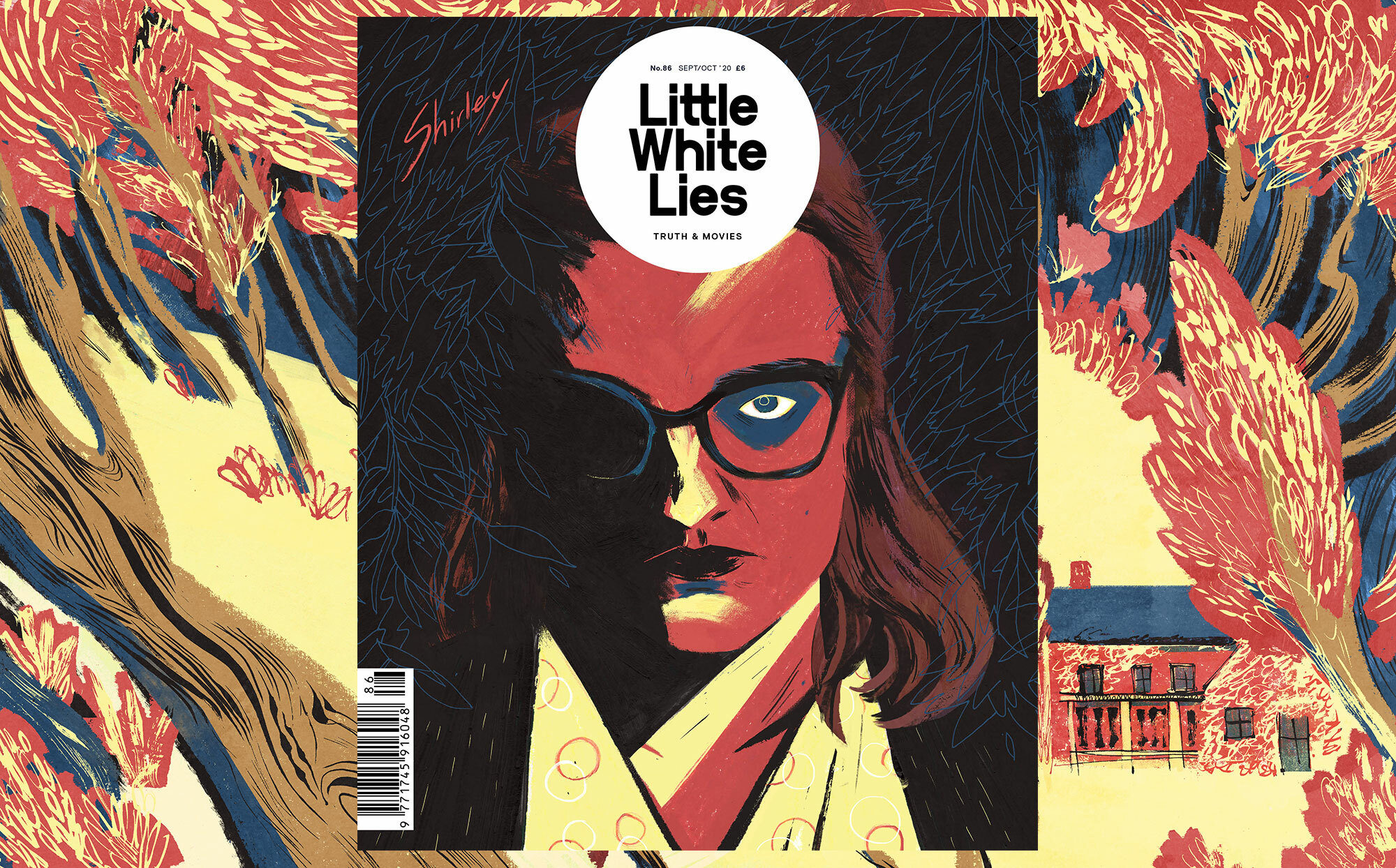 Vibrant abstract cover design with a close-up illustration of a woman's face in red, black, and blue tones. Text "Little White Lies" in bold letters.