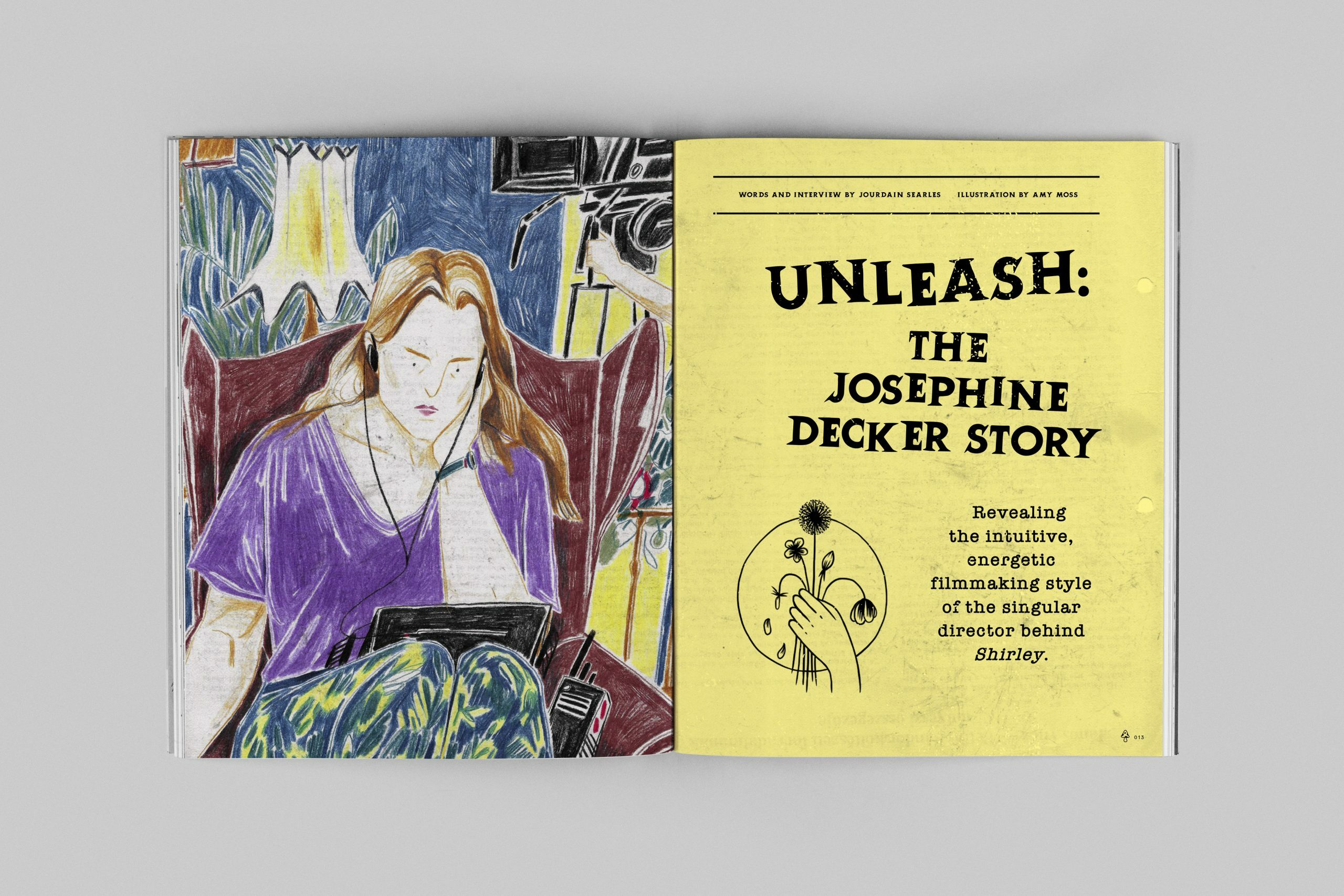 Colourful book cover featuring a woman in a purple dress. Title "Unleash: The Josephine Decker Story" in large text against a yellow background.