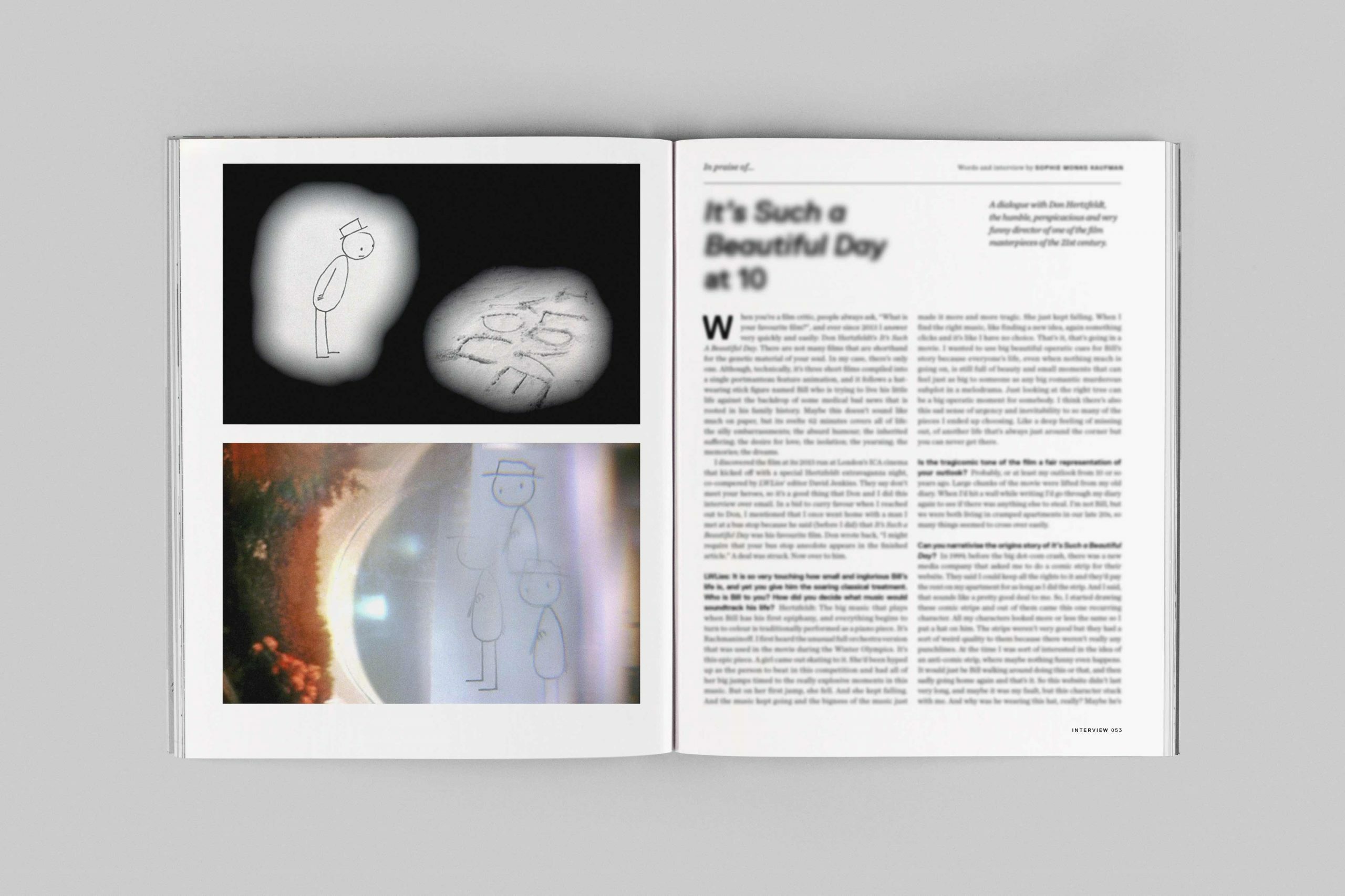 Black and white image of two hands, one grasping the other. Colourful abstract shapes in another image.