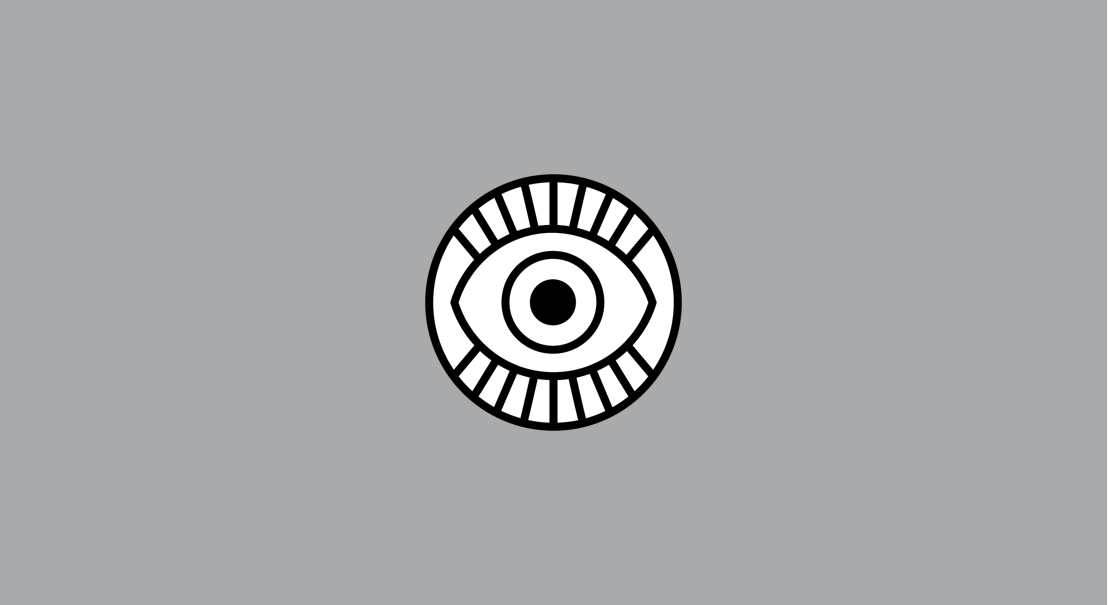Circular black and white eye icon with radiating lines.
