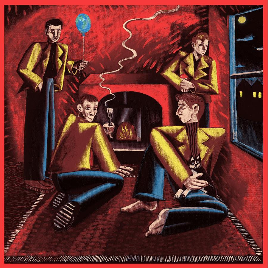 Horsey album art for Debonair showing four men sat in front of a fire