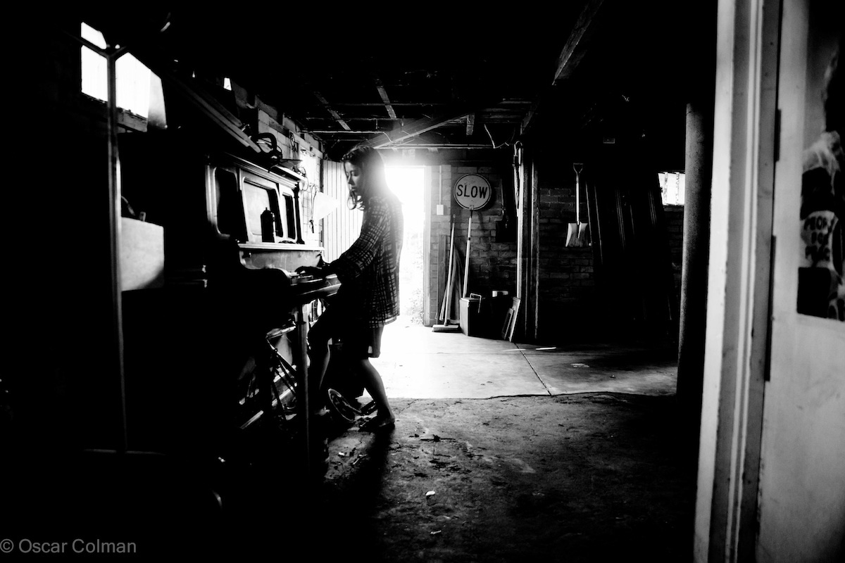 Elmo warming up under the house