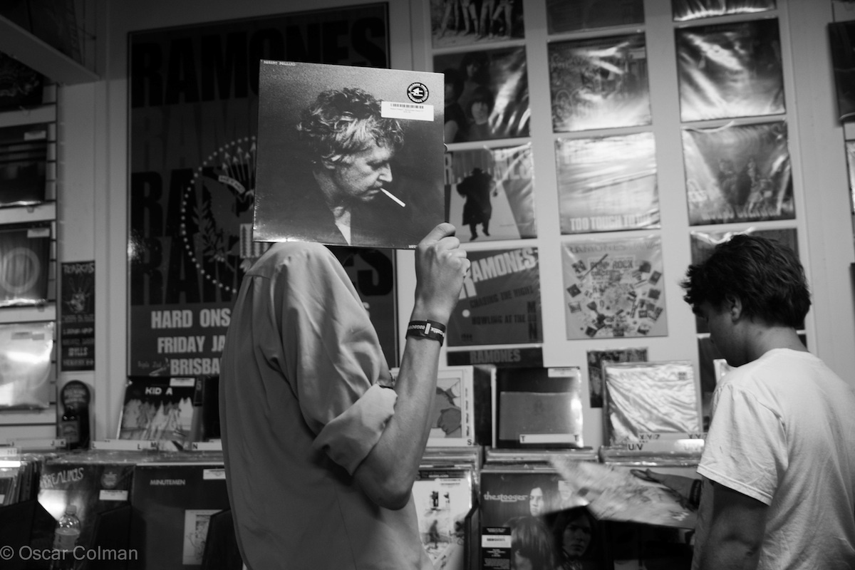 Smoking heads at the record store