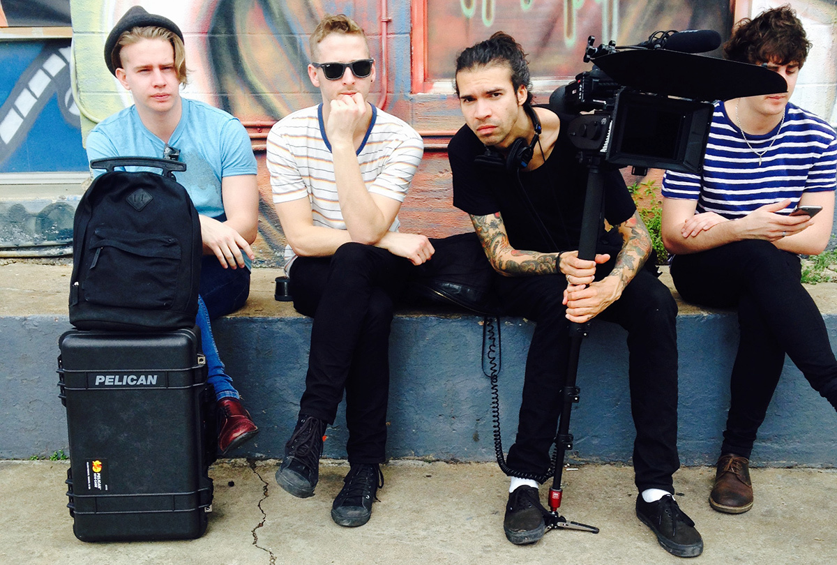 Taking a breather from running around Austin all day filming