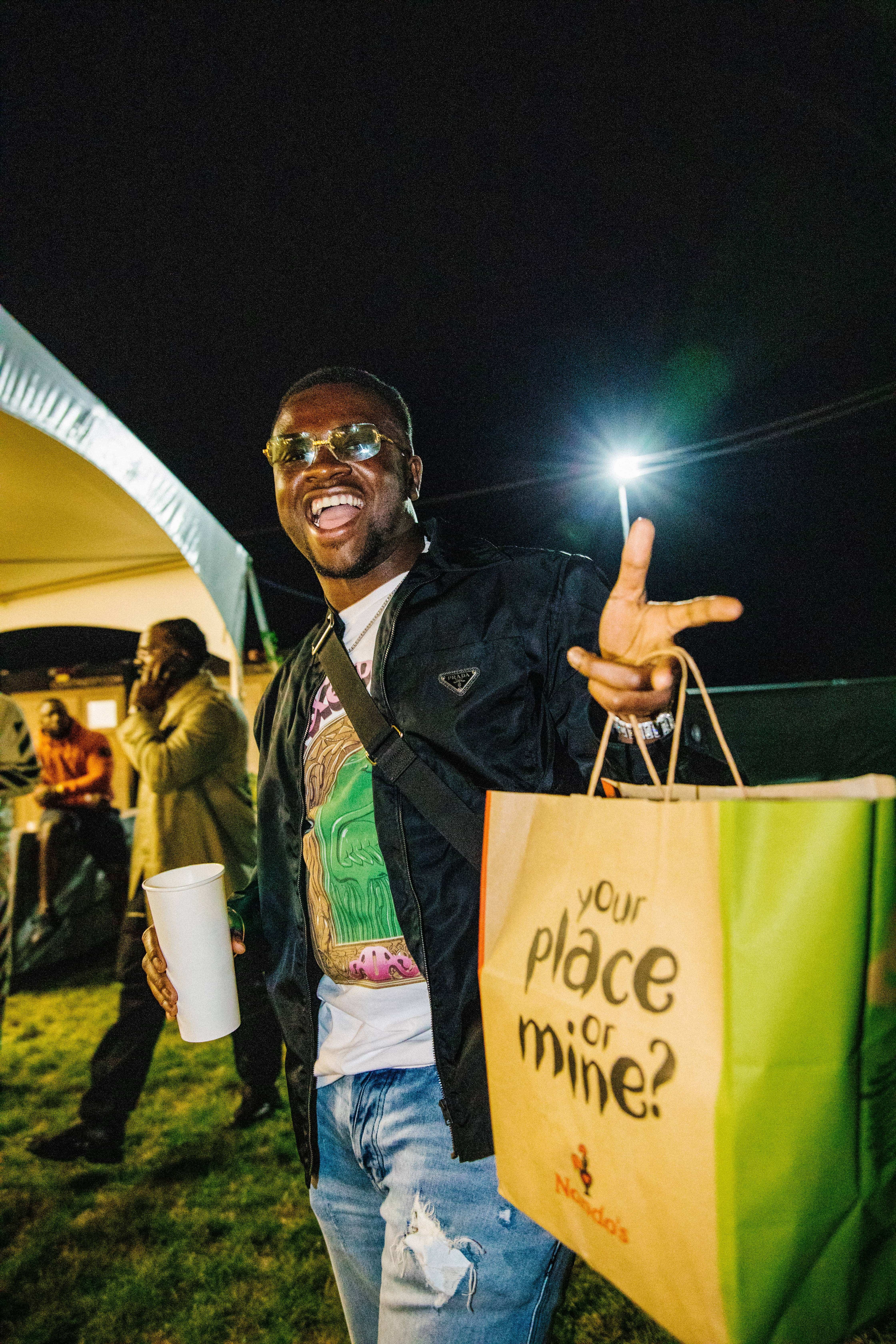 Actor rapper and comedian Michael Dapaah was spotted backstage at Strawberries and Creem re fuelling on Nandos between the festival action