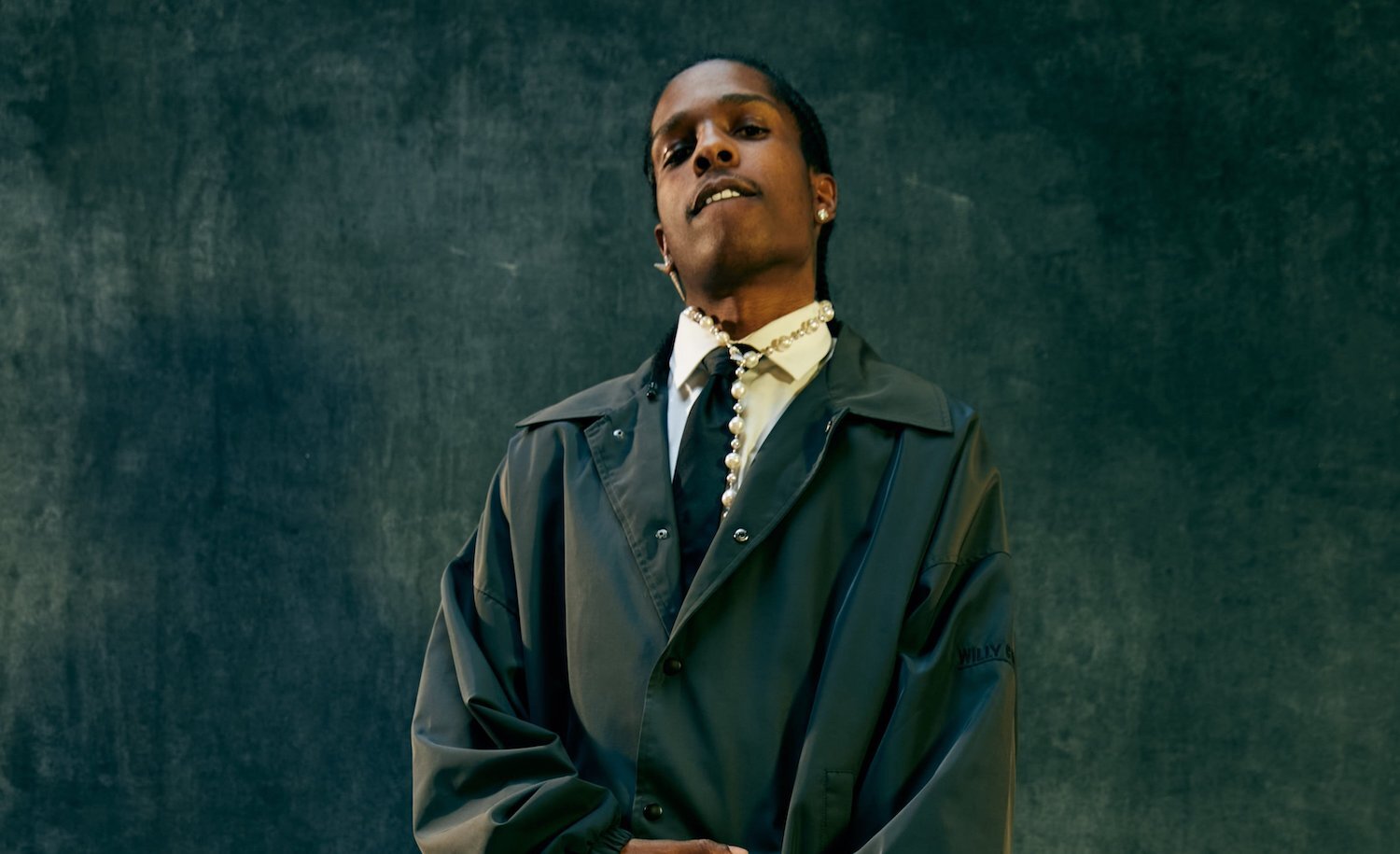 ASAP Rocky trench coat tie