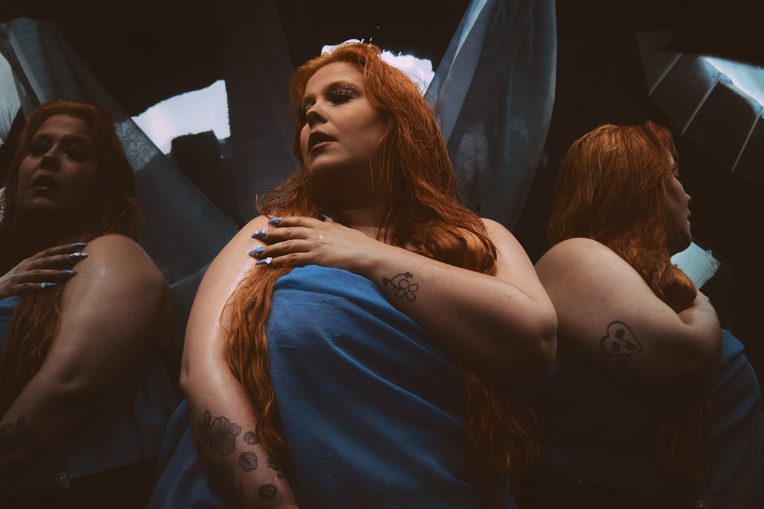 Begonia blue fabric reflections