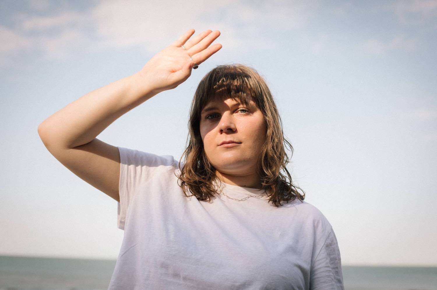 Brooke Bentham hand blocking sun white t shirt