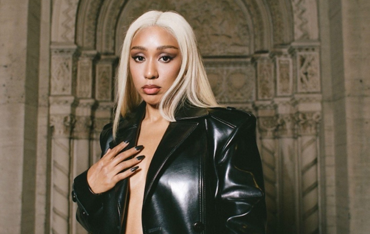 Foushee leather jacket blonde hair