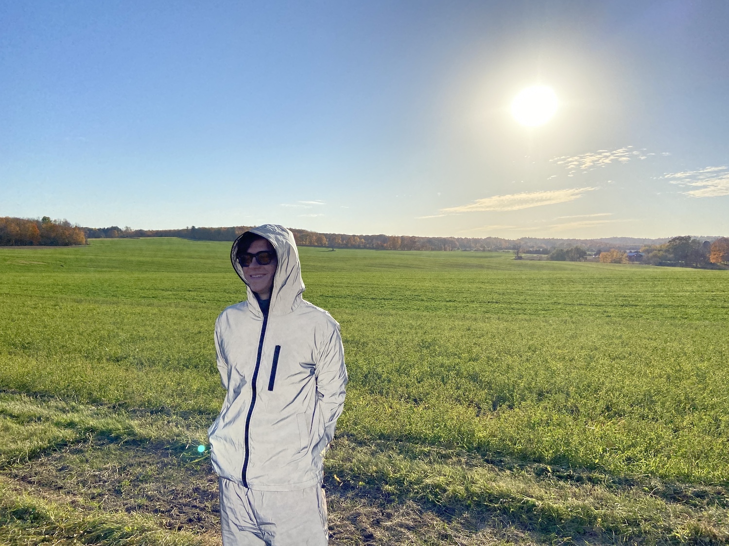 Leland Whitty reflective shell suit in field