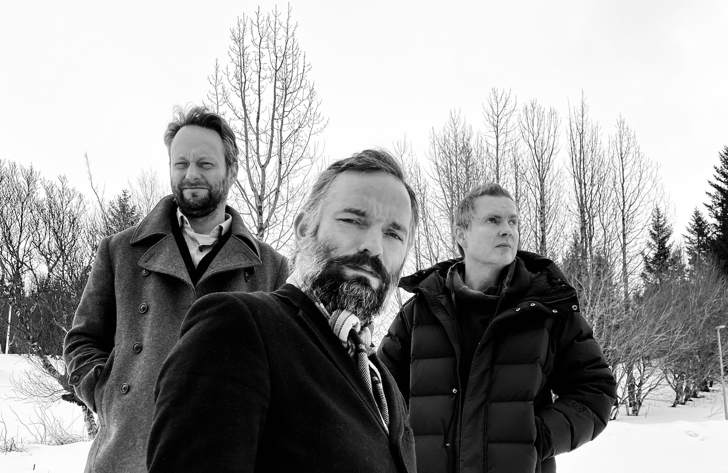 Sigur Ros monochrome group shot in snow
