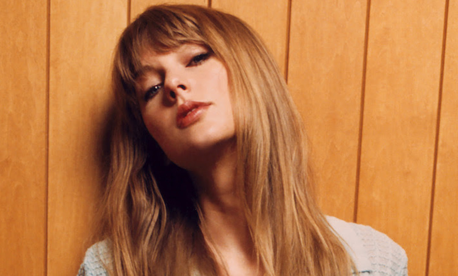 Taylor Swift blue crochet top wooden wall Beth Garrabrant