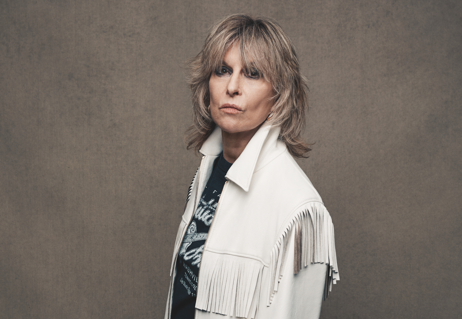 The Pretenders 2023 white fringe jacket