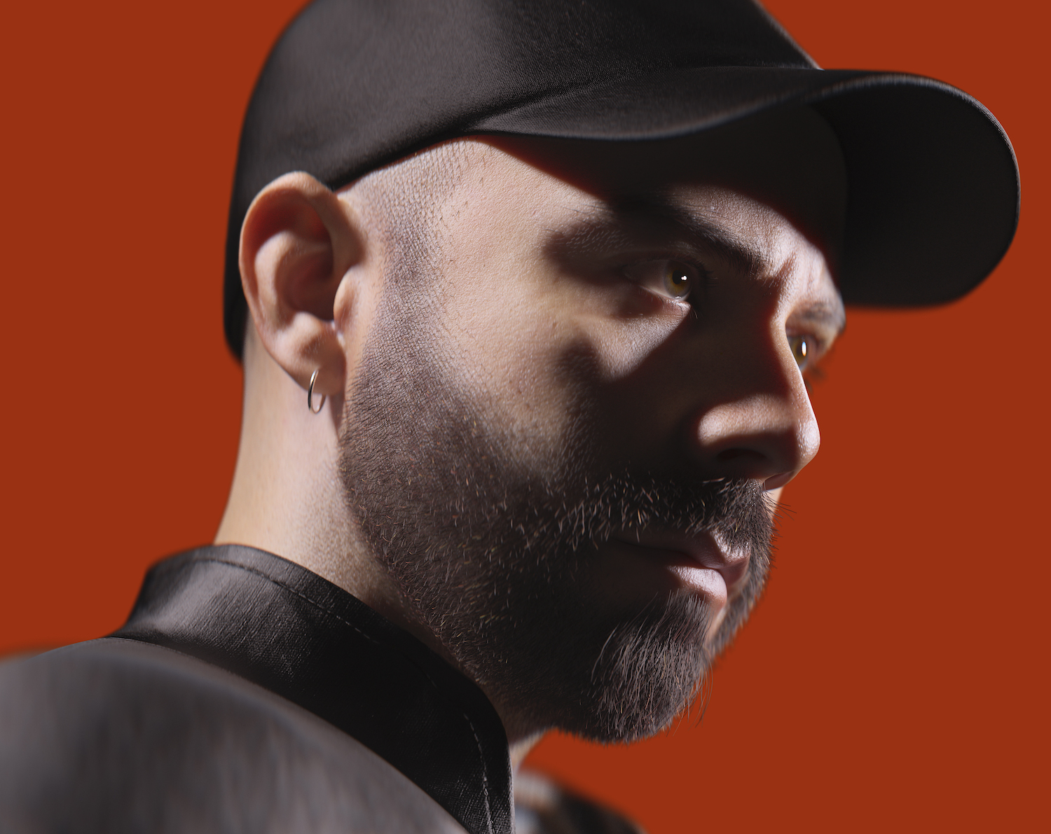 WOODKID FACE PORTRAIT RED BACKGROUND