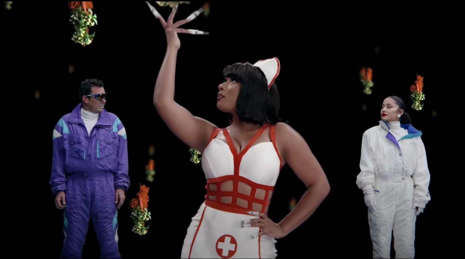 Jimmy fallon ariana grande megan thee stallionmasked christmas youtube