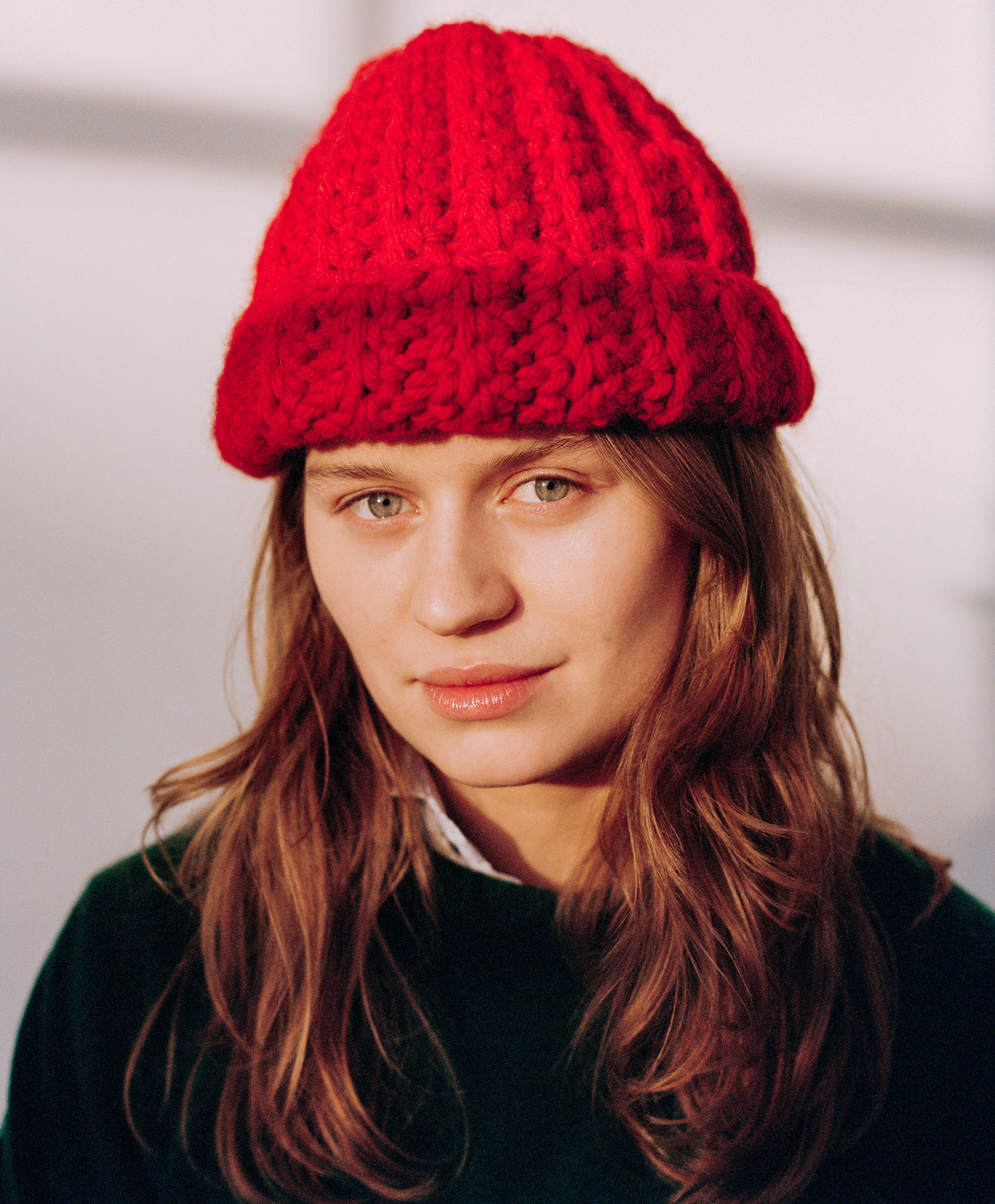 Girl in Read square press shot