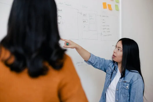 Student and teacher at whiteboard