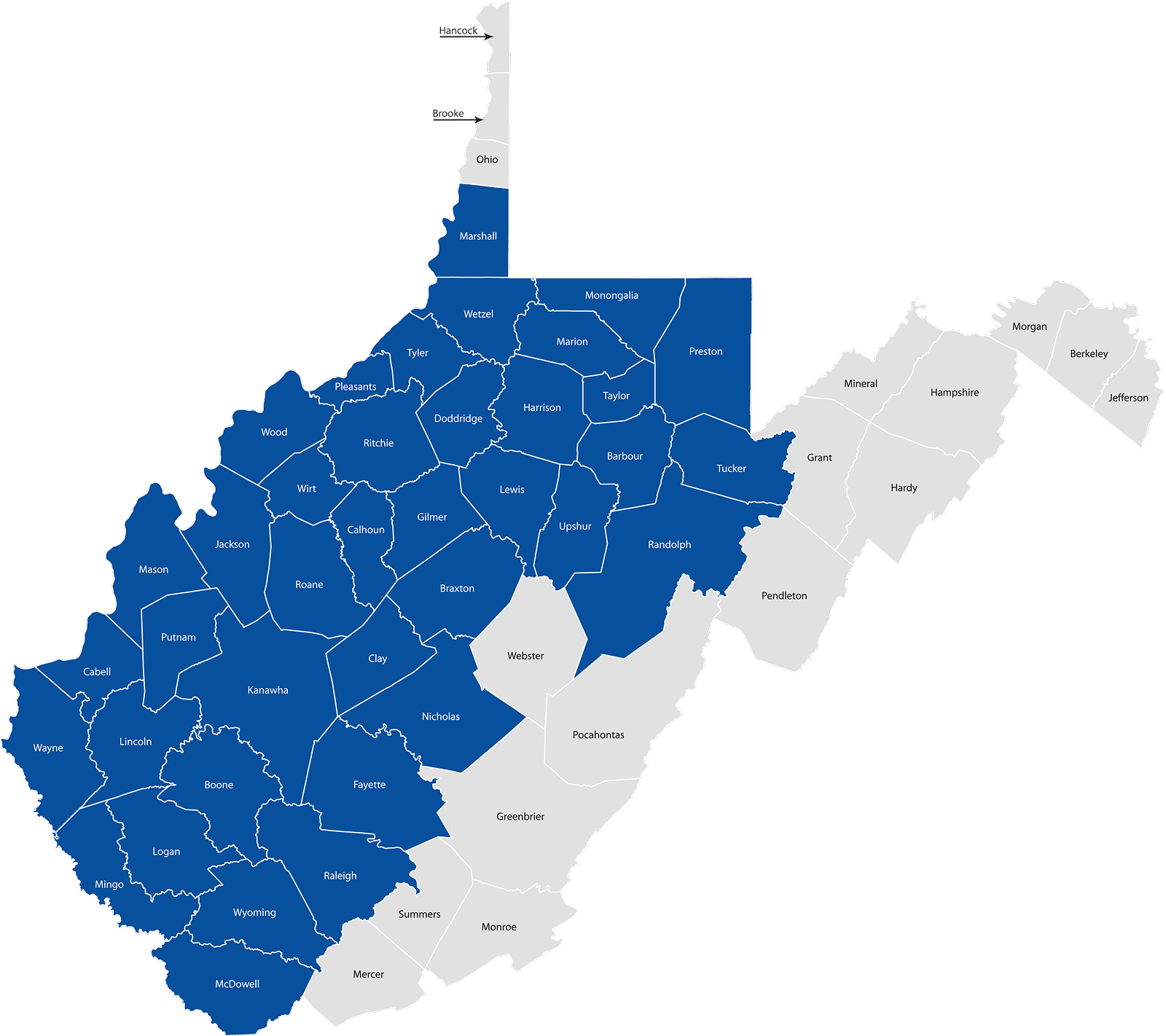 Hope Gas WV service territory 38 counties