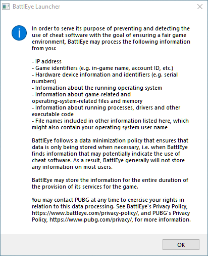Battleye Privacy Warning