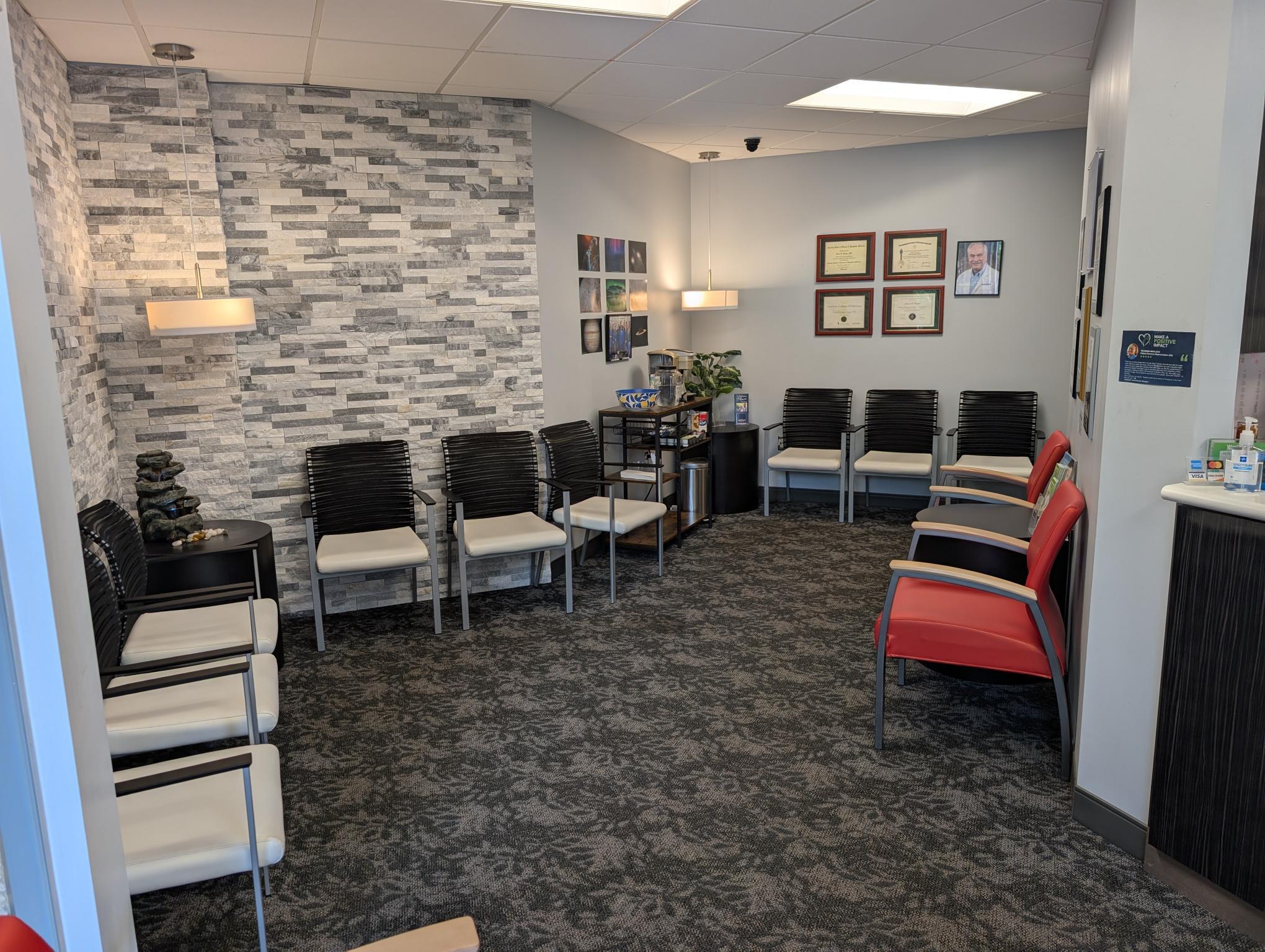 Interior photo of the Lawrenceville (Gwinnett), Georgia location of center for Vein Restoration showing the waiting area