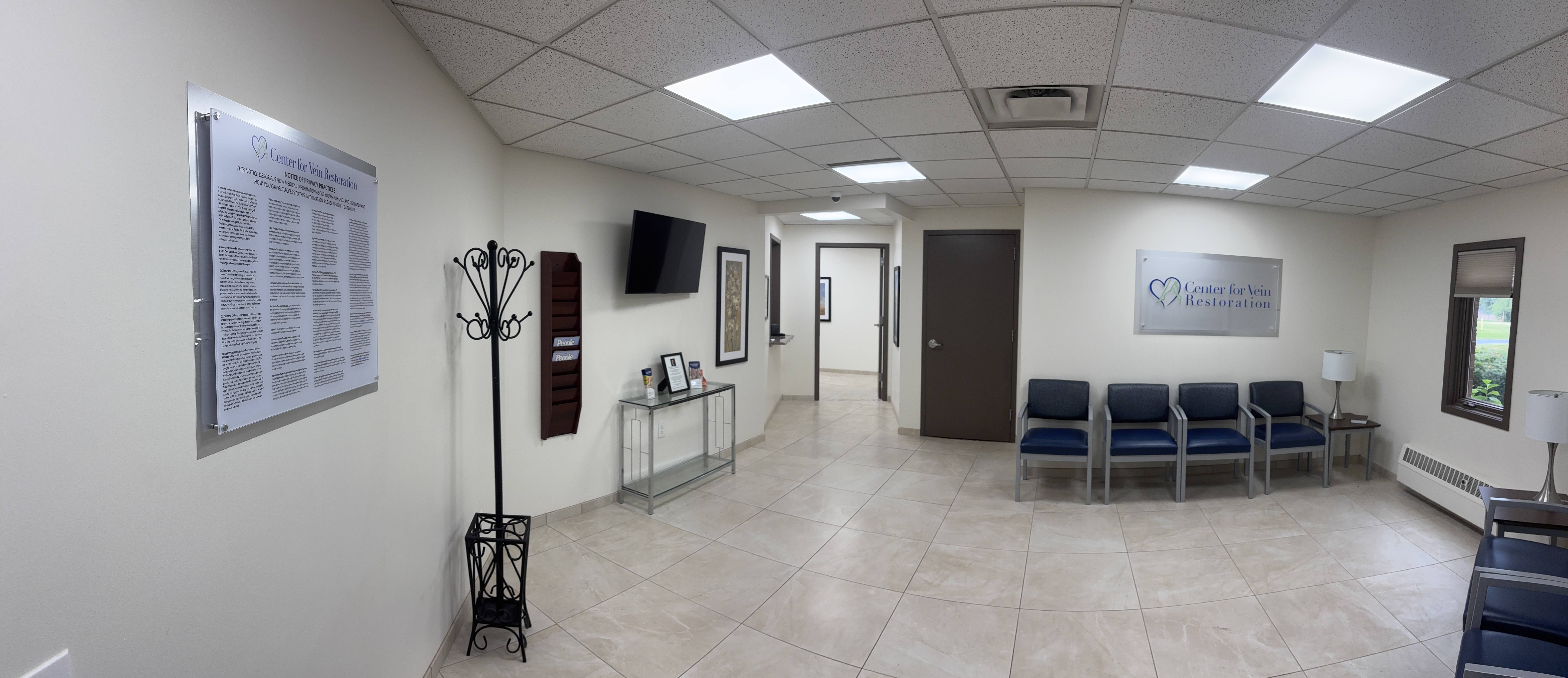 Interior photo of the Oregon, Ohio location of center for Vein Restoration showing the waiting area