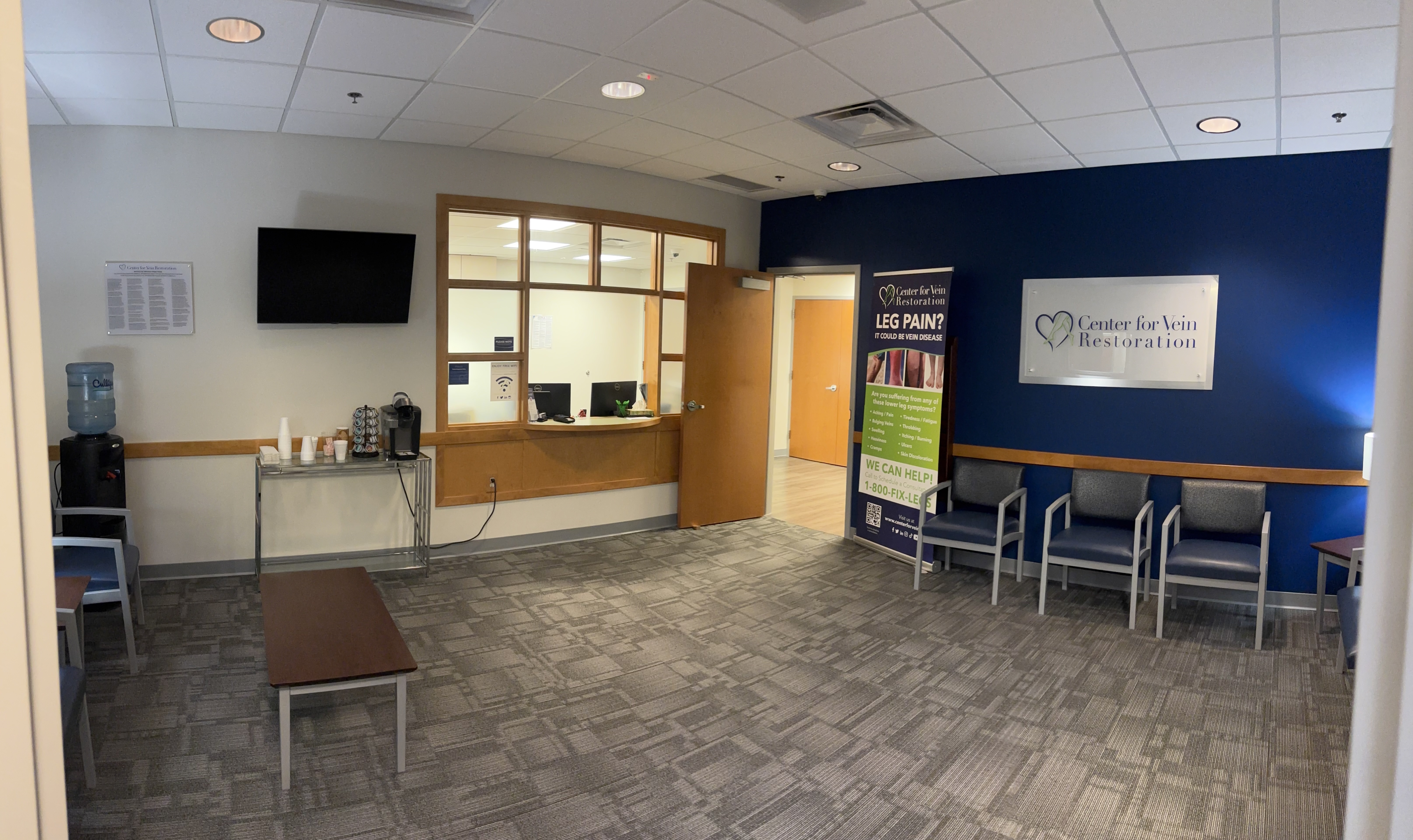 Interior photo of the Sylvania, Ohio location of center for Vein Restoration showing the waiting area