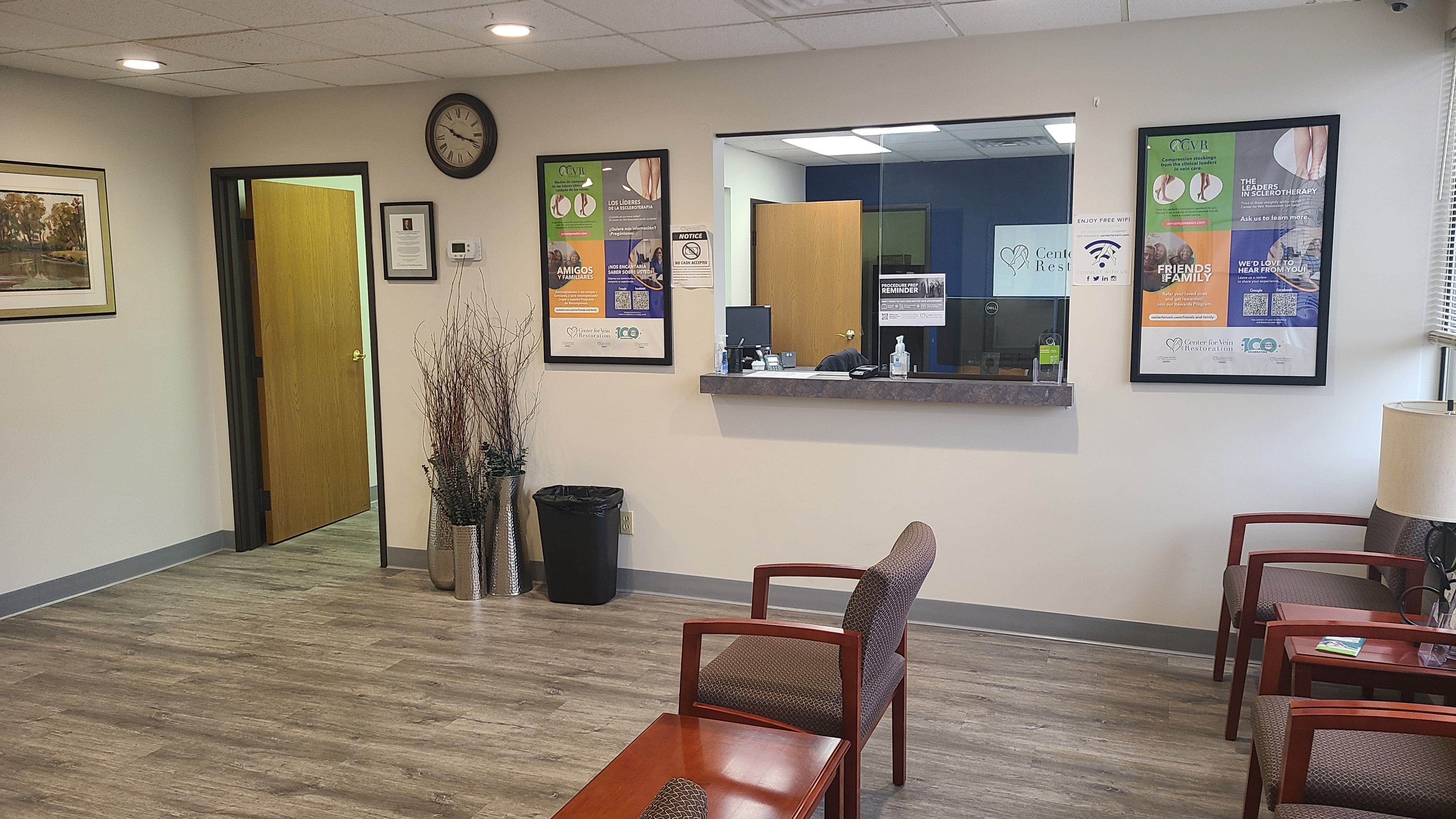 Interior photo of the Muskegon, Michigan location of center for Vein Restoration showing the Waiting Room