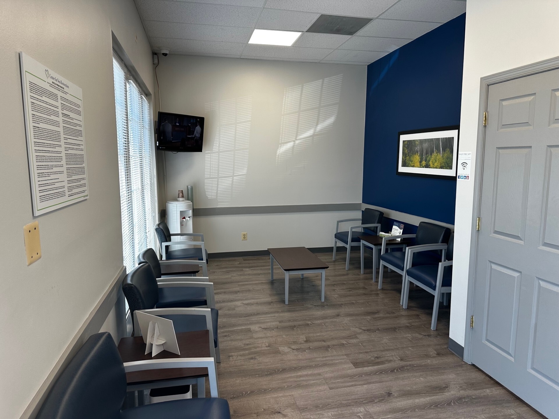 Interior photo of the Waldorf, MD location of Center for Vein Restoration showing the waiting room