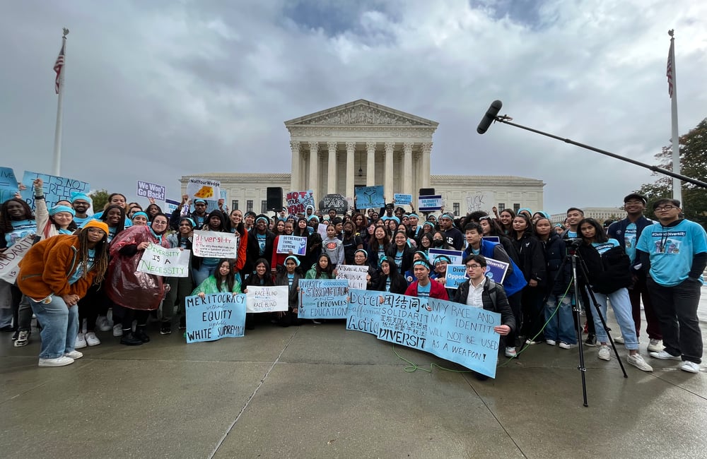 Hundreds of students and community members unite for race-conscious admissions and racial equity in higher education.