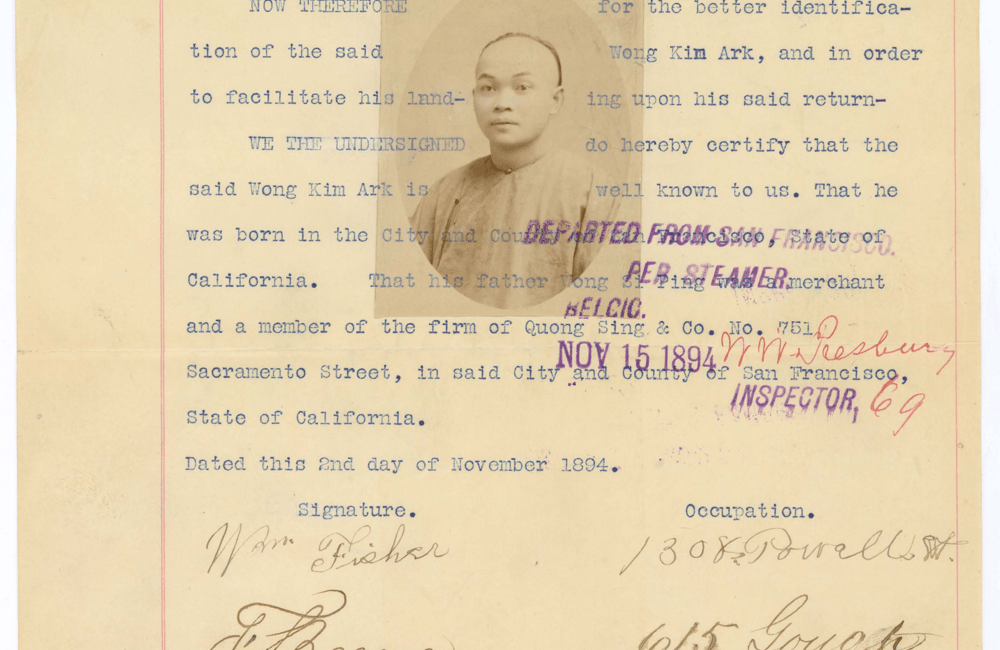 This November 1984 departure statement certified that Wong Kim Ark could leave the United States and return.