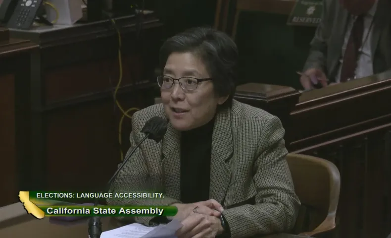 Deanna Kitamura, who leads ALC's voting rights program, testifies before a CA Assembly committee about AB 884 and the need for language services at the ballot box.