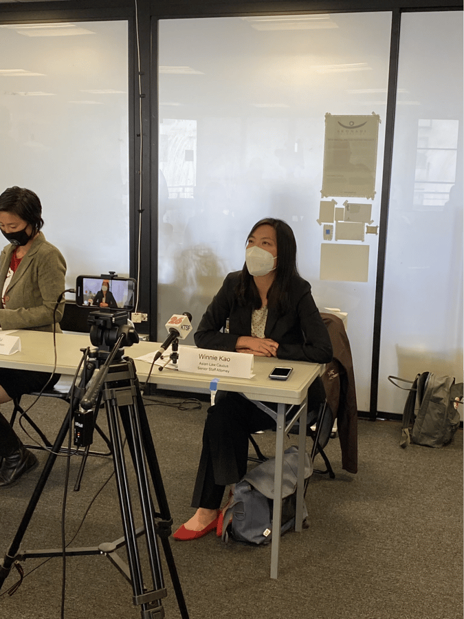 ALC Workers' Rights Senior Staff Attorney Winnie Kao speaks to reporters about Z & Y restaurant workers' settlement to affirm their rights at work and win back unpaid wages.