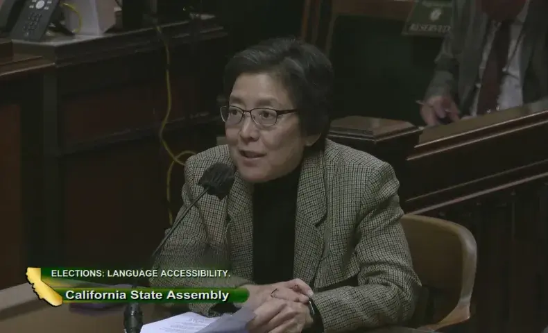 ALC Voting Rights Program Manager Deanna Kitamura testifies before the CA Assembly Elections Committee in support of AB 884