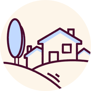 Illustration of a house and trees on a hill