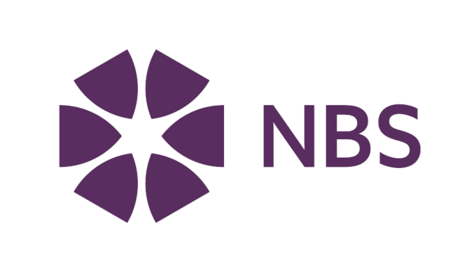 Purple geometric logo with eight pointed segments forming star-like shape, followed by "NBS" text in matching purple on white background.
