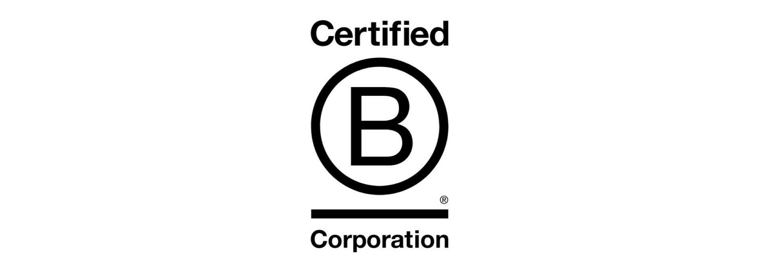 Black circular logo with letter "B" in centre, "Certified" text above and "Corporation" below with underline.
