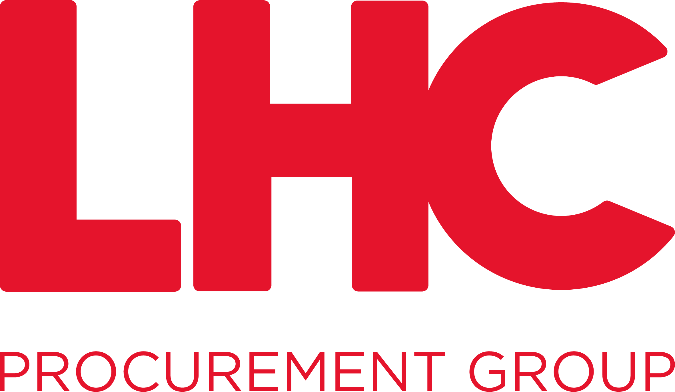 Red text "LHC" and "PROCUREMENT GROUP" on black background. Bold sans-serif typography in corporate logo style.