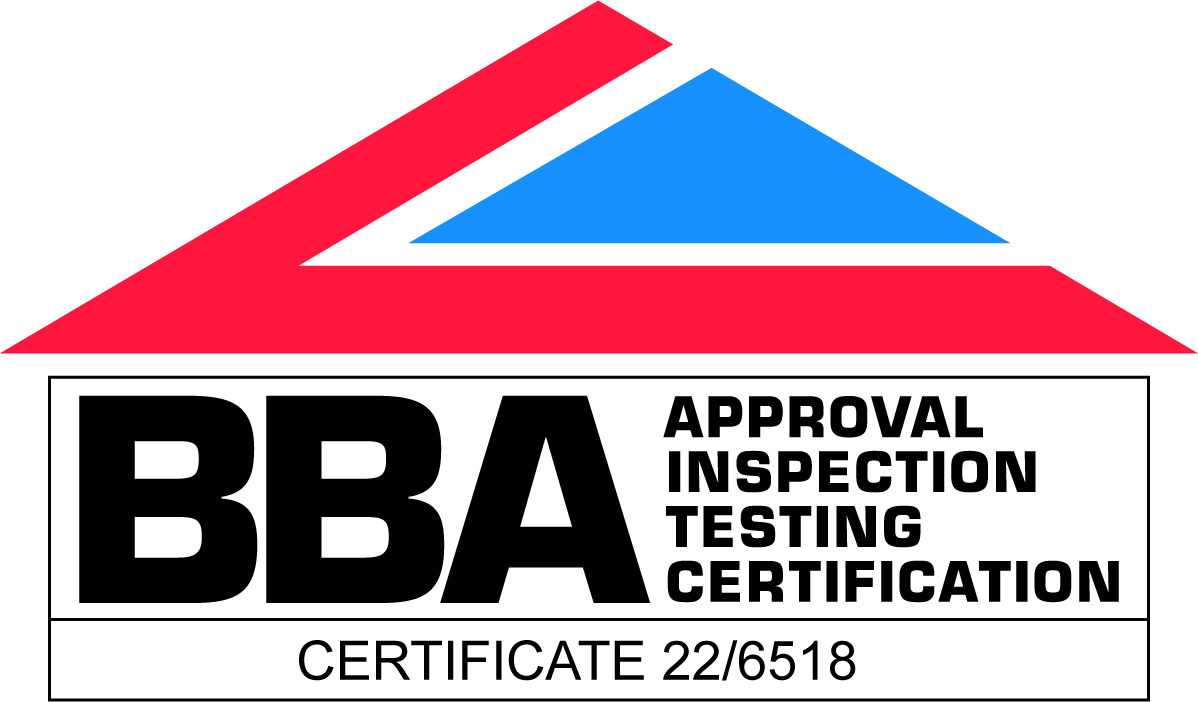 BBA certification logo with red and blue triangular shapes above black text reading "APPROVAL INSPECTION TESTING CERTIFICATION" and certificate number.