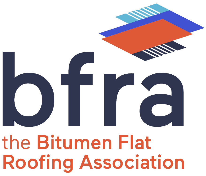 Logo with dark grey "bfra" text below layered geometric shapes in orange, blue, and teal with black stripes on black background.