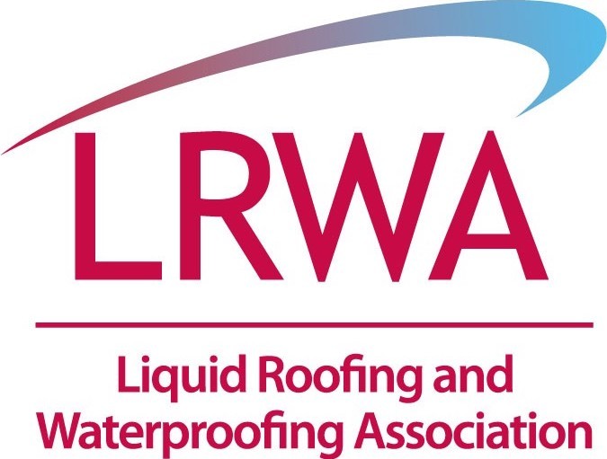 LRWA logo with curved gradient swoosh in purple to blue above red text reading "Liquid Roofing and Waterproofing Association"