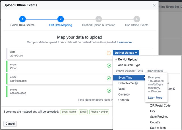 upload offline events data