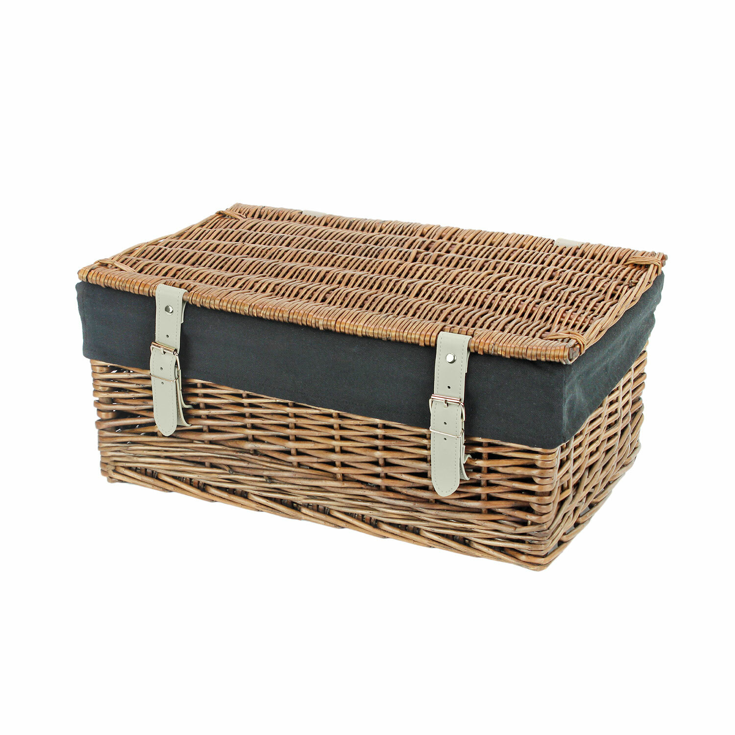 18 Inch Bronzed Wicker Hamper Basket & Black Liner