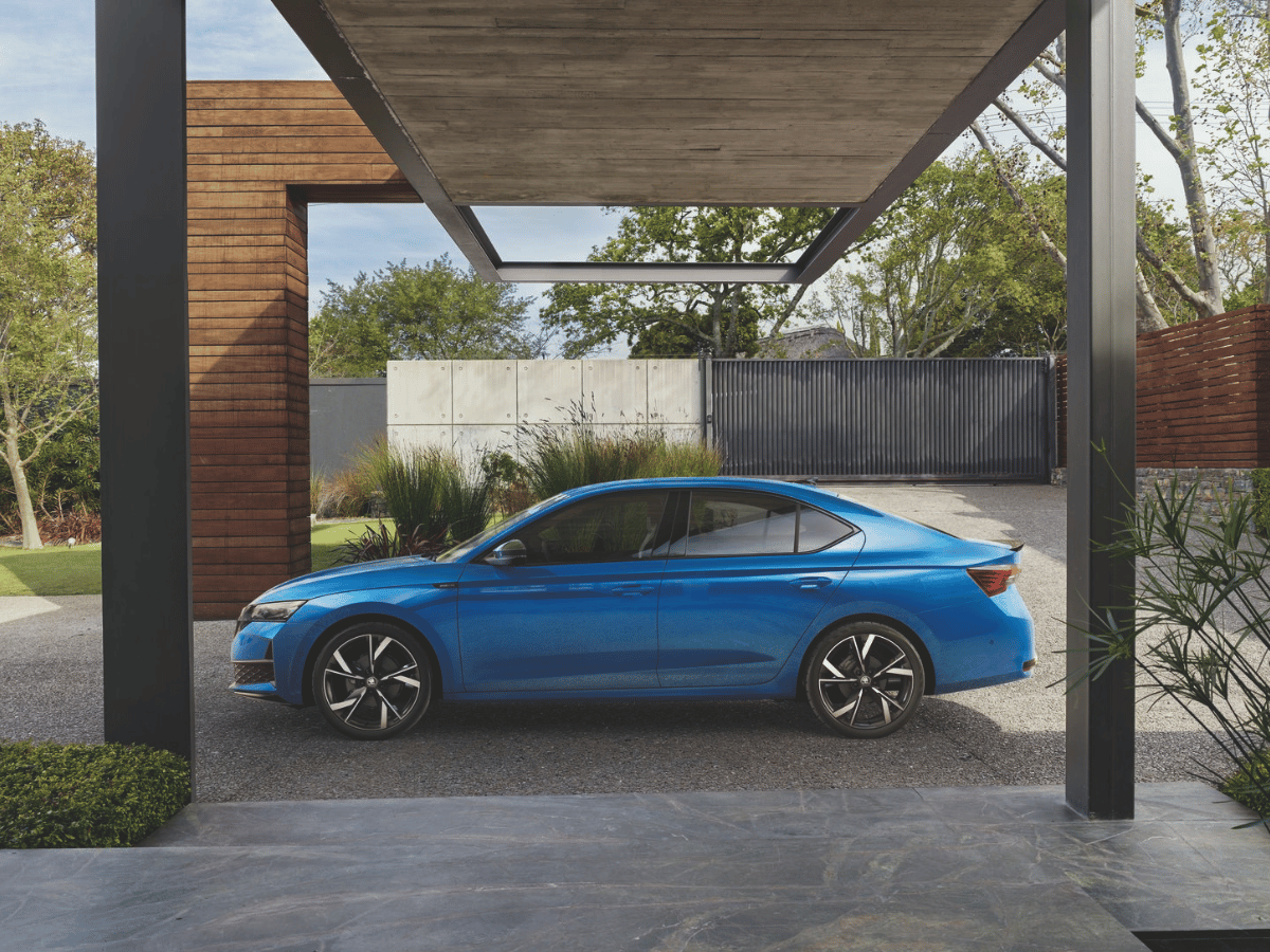 Blauwe auto onder dak