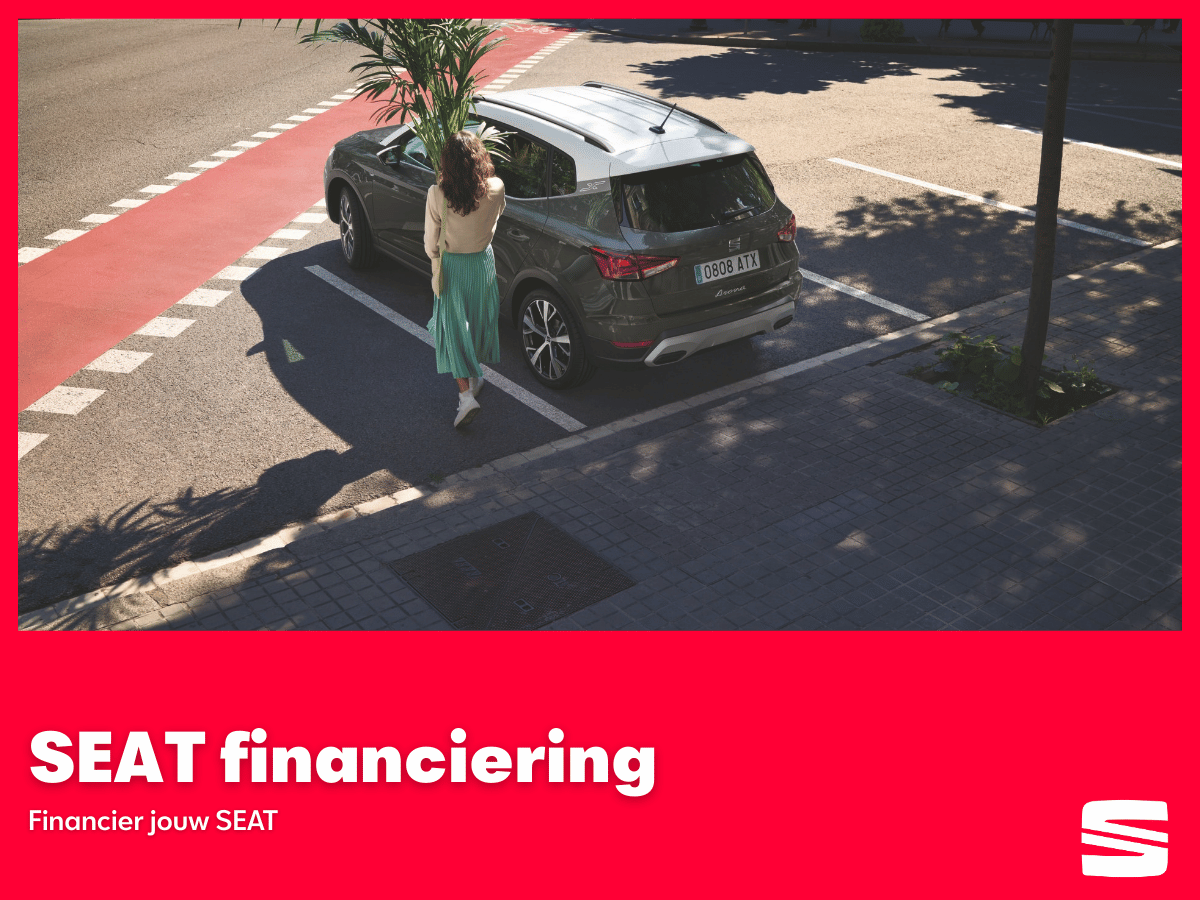 Auto in parkeervak met vrouw en plant