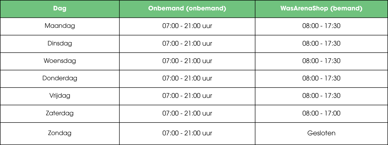 WasArena openingstijden