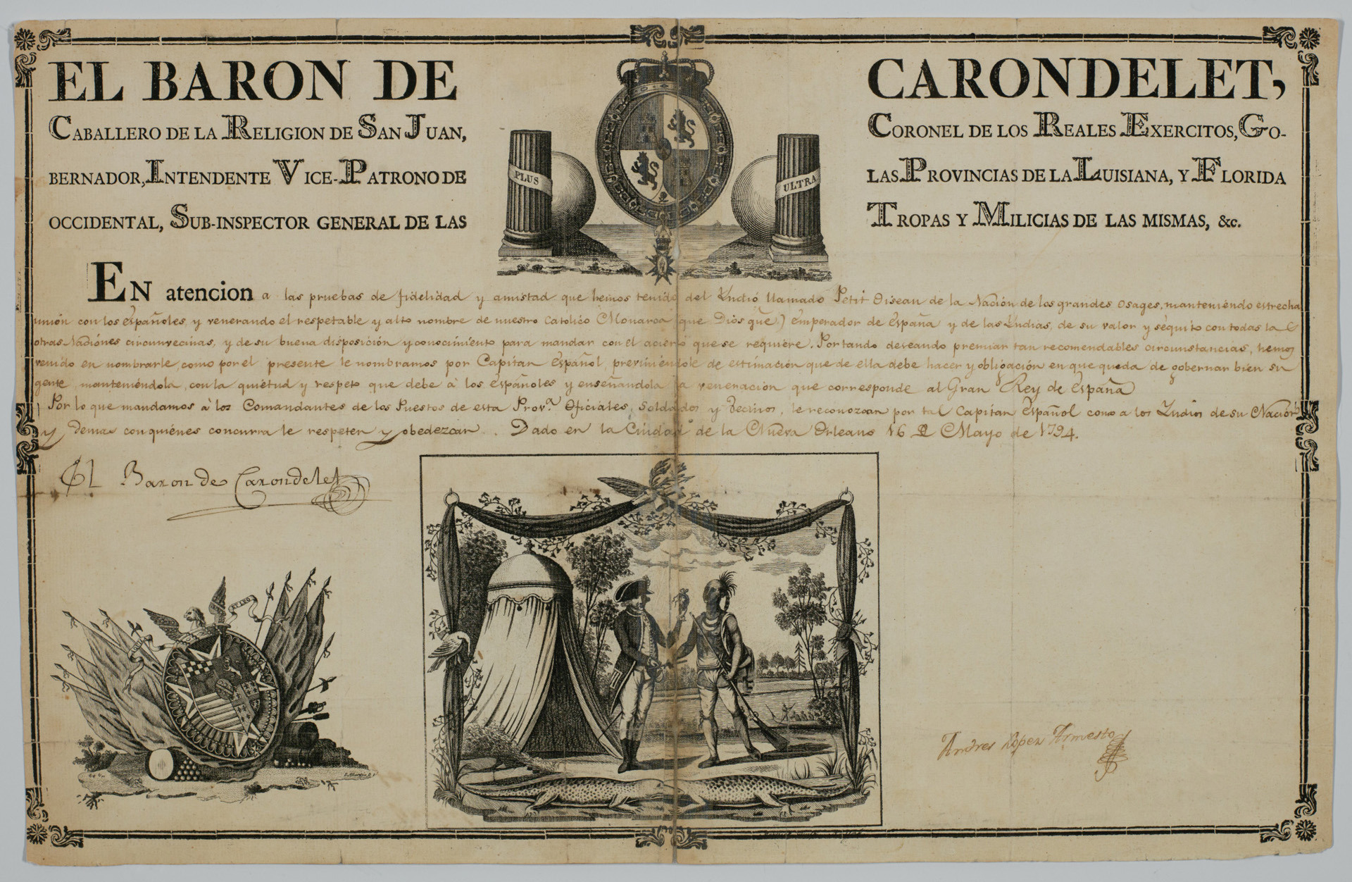 16 THNOC 67 12 L Commission of the Osage Indian Petit Oiseau as a Spanish Captain