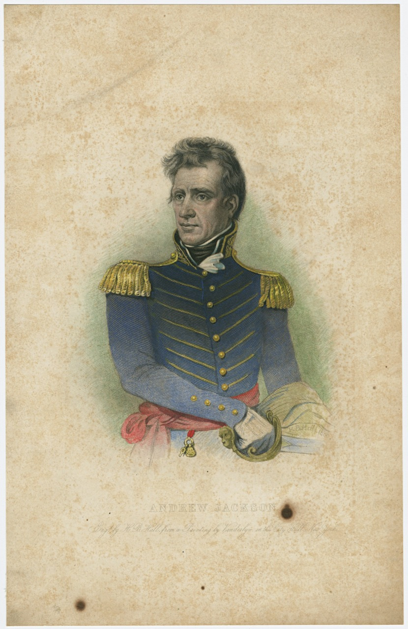 A historical portrait of a man in a blue military uniform with golden epaulettes and buttons. He holds a hat and a sword, and his expression is calm. The background is a light, textured surface.