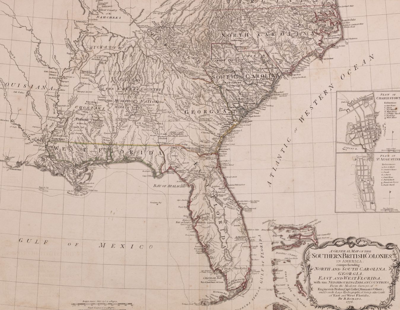 A map from 1776 depicting southern British colonies in America (present day southeast US).