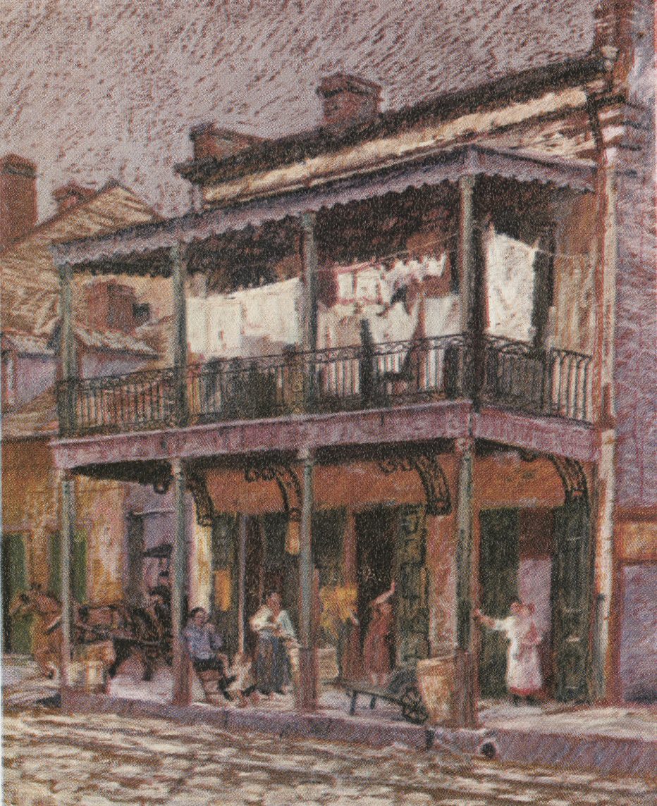 Painting showing an Italian family store on Dauphine Street, between 1901 and 1904.